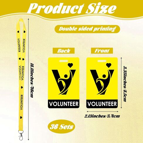 36 مجموعة من حبل المتطوعين مع شارة المتطوعين، ومشبك أمان قابل للفصل وبطاقة تعريف PVC مقاومة للماء للمناسبات وجمع التبرعات والمكتب والمخيم (أصفر) in Kuwait