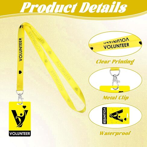 36 مجموعة من حبل المتطوعين مع شارة المتطوعين، ومشبك أمان قابل للفصل وبطاقة تعريف PVC مقاومة للماء للمناسبات وجمع التبرعات والمكتب والمخيم (أصفر) in Kuwait