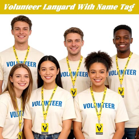 36 مجموعة من حبل المتطوعين مع شارة المتطوعين، ومشبك أمان قابل للفصل وبطاقة تعريف PVC مقاومة للماء للمناسبات وجمع التبرعات والمكتب والمخيم (أصفر) in Kuwait