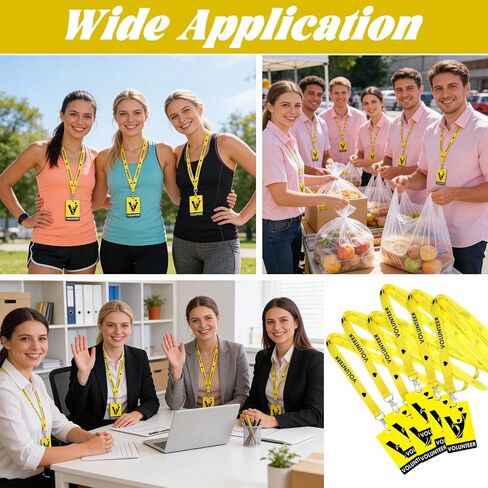 36 مجموعة من حبل المتطوعين مع شارة المتطوعين، ومشبك أمان قابل للفصل وبطاقة تعريف PVC مقاومة للماء للمناسبات وجمع التبرعات والمكتب والمخيم (أصفر) in Kuwait