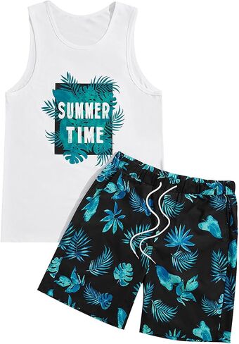 Men's 2 Piece Outfits Sleeveless Graphic Tank Tops and Drawstring Beach Shorts Resort Wear in Saudi Arabia