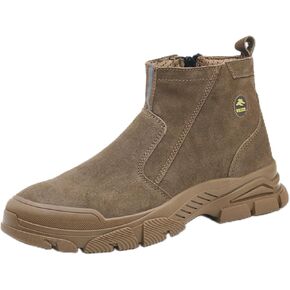Men's Welding Work Boots Steel Toe Suede Side-Zip Comfortable Lightweight Non-Slip Safety Platform Sole Working Shoes for Construction Warehouse Factory Outdoor Work Electrical Maintenance in Saudi Arabia