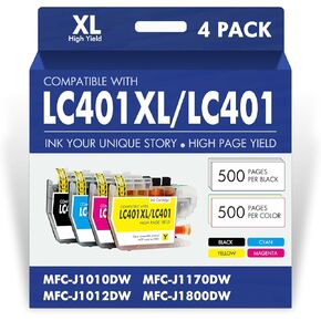 Cool Toner LC401XL LC401 MFC-J1010DW Ink Cartridges for Brother Printer LC 401 401XL for MFC-J1010DW MFC-J1170DW MFC-J1012DW MFC-J1800DW MFC J1010DW - 4 Pack High Yields Black Cyan Magenta Yellow in Kuwait