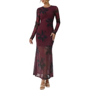 فساتين كوكتيل شبكية نسائية بأكمام طويلة، فستان رسمي لحفلات الزفاف والحفلات الليلية، فستان أنيق in Kuwait