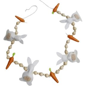 أرنب عيد الفصح والجزر وأكاليل عيد الفصح الديكور الخرز الخشبي والأرانب والجزر لافتات معلقة الحلي لإكليل، المنزل، غرفة النوم (أبيض، مقاس واحد) in Kuwait