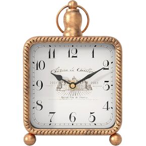 ساعة طاولة ذهبية عتيقة على الحامل، ساعة ديكور للمكتب والرف، ساعات رف على الطراز الريفي الفرنسي للمزرعة، غرفة المعيشة، غرفة النوم، السرير، هدية (8.5 بوصة ارتفاع × 5.5 بوصة عرض) in Kuwait
