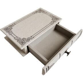 Book Storage Box with Drawer, Distressed Reddish Brown Faux Leather Cover with Classic Damask Pattern, Hidden Vintage-Style Organizer for Jewelry or Keepsakes, 7″ x 5″ x 1.6″ in Kuwait