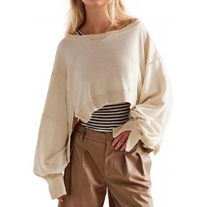 High Low Cropped Sweatshirts Women Oversized Long Sleeve Crewneck Hoodie Drop Shoulder Pullover 2025 Fall Clothes in Kuwait