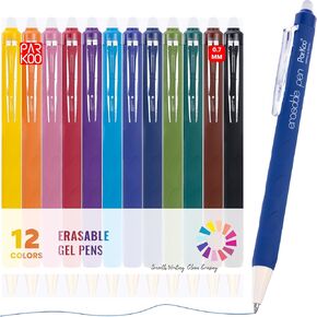 أقلام جل قابلة للمسح من باركو، 12 لونًا، أقلام ملونة قابلة للمسح، نقطة دقيقة 0.7 مم، تجعل الأخطاء تختفي، أحبار ألوان متنوعة لرسم مخطط كتابة التلوين in Kuwait