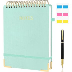 Aesthetic Top Spiral Notebook, A4 Large Linen Hardcover Top Bound Steno Pads, 240 Pages 100gsm Thick Lined Paper Left Handed Notebook Journal for Work, School, Church Writing - Green, 8.5" x 11" in Kuwait