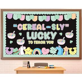 St. Patrick's Day Bulletin Board Decoration Shamrock Clover Cutouts Cereal-Sly Lucky to Teach You Classroom Bulletin Board Set Rainbow for Irish Holiday School Classroom Chalkboard Wall Door Decor in Saudi Arabia