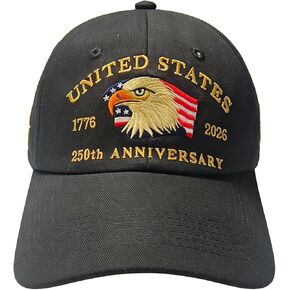 قبعة الولايات المتحدة الأمريكية للذكرى السنوية الـ 250 لعام 1776-2026 قبعة بيسبول مطرزة على شكل نسر وطني، قبعة للجنسين مغسولة بتصميم كلاسيكي قابلة للتعديل للرجال والنساء، هدية تذكارية أمريكية للوطنيين والمحاربين القدامى باللون الأسود in Kuwait