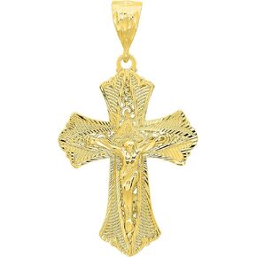 قلادة The Bling Factory كبيرة مقاس 39.5 مم × 5.3 سم مطلية بالذهب عيار 14 قيراطًا مزخرفة على شكل صليب باتونس in Kuwait