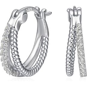 أقراط حلقية من الفضة الإسترلينية مضادة للحساسية للنساء، أقراط حلقية مزدوجة مطلية بالذهب عيار 14 قيراط مع مكعب زركونيا مرصوفة وأقراط خفيفة الوزن in Kuwait