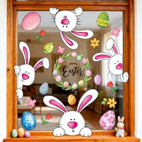 ملصقات نافذة على شكل أرنب عيد الفصح من AnyDesign ملصقات على الوجهين على شكل زهرة أرنب مضحكة على شكل بيضة قابلة لإعادة الاستخدام لتزيين حفلات الربيع ومتجر المنزل والفصول الدراسية، 5 أوراق in Kuwait