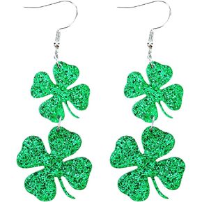 St Patricks Day Green Shamrock Clover Earrings for Women, Good Luck Hoop Dangle Glitter Earrings Irish St. Patrick's Day Accessories (Style 3) in Saudi Arabia
