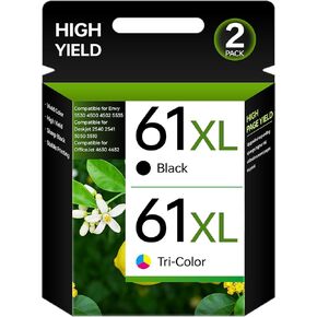 خراطيش حبر 61XL بديلة باللون الأسود لحزمة كومبو خرطوشة حبر 61 XL لطابعة Envy 5530 4500 4502 5535 Deskjet 2540 2541 3050 3510 OfficeJet 4630 4632 (أسود ثلاثي الألوان، عبوتان) in Kuwait