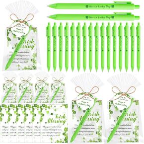 Auch 25 Sets St. Patrick’s Day Gifts Bulk, Employee Appreciation Shamrock Ballpoint Pens with Irish Blessing Tags,Irish Party Favors for Employee Appreciation, Classroom Rewards, Teachers in Saudi Arabia