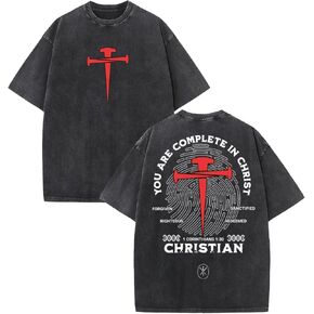Men's Washed Cotton Graphic Tee Vintage Y2K Hip Hop Streetwear Christian Bible Verse Oversized T-Shirt in Saudi Arabia