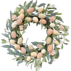 TEMPUS 20 Inch Easter Flocked Egg Wreath - Handmade Spring Door Decor with Pastel Eggs & Mixed Twigs, Indoor Floral Wreath for Easter Home Decor in Saudi Arabia