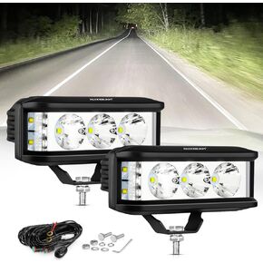 Auxbeam 5 بوصة مصباح ضباب كهرماني، مصابيح جانبية مطلق النار 68W 6800LM LED أضواء القيادة على الطرق الوعرة مع شعاع كومبو للفيضانات بقعة بيضاء، ضوء ضباب مقاوم للماء للطرق الوعرة لقارب شاحنة UTV ATV Jeep (شعاع أصفر) in Kuwait