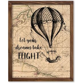 Vintage Hot Air Balloon Inspirational Quote Art Print Let Your Dreams Take Flight Nursery Poster Kid's Room Wall Art Travel Wall Decor Adventure Wall Art 8x10 inc. Unframed Print in Kuwait