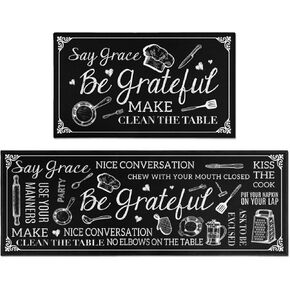 سجاد وحصائر مطبخ المزرعة، طقم مكون من قطعتين للأرضية، سجادة مطبخ وعداء باللون الأسود العتيق غير قابلة للانزلاق، سجادة قابلة للغسل في الغسالة لديكور مدخل المطبخ 17 بوصة × 30 بوصة + 17 بوصة × 47 بوصة in Kuwait