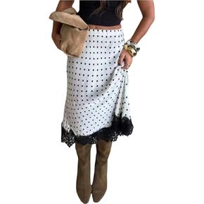 تنورة نسائية متوسطة الطول منقطة من الدانتيل من Milumia، تنورة صيفية كاجوال بخصر عالٍ in Kuwait
