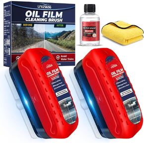 Oil Film Cleaning Brush for Car Windows, 2026 Upgraded Clear Vision Windshield Cleaner with Anti-Rain Coating, Improving Clarity & Safer Driving, Kit with Supplements & Towel, 2 pcs(Red) in Saudi Arabia