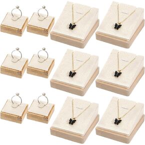 مجموعة حامل عرض المجوهرات المصنوعة من الخيزران الفاخر: 6 قطع عرض قلادة و6 حاملات حلقات مع مخملية لتنظيم خزانة الملابس في المتجر in Kuwait