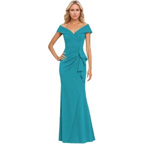 Satin Off The Shoulder Mother of The Bride Dresses Zipper Mermaid Wedding Guest Dress Ruched Formal Evening Gown in Saudi Arabia