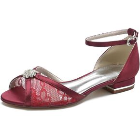 Women Peep Toe Flats Wedding Bridal Shoes Lace Satin Rhinestone Sandals Ankle Strap Party Prom Sandals in Kuwait
