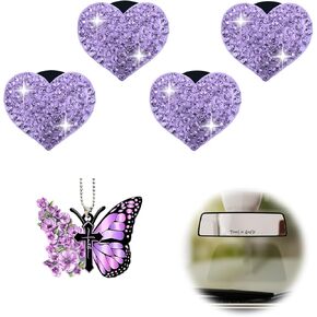 9PCS Purple Car Accessories for Women，4PCS Heart-Shaped Car Vent Clips with Rhinestone,1PCS Purple Butterfly Decoration, 4PCS "Trust In God" Rearview Mirror Stickers, Stylish Car Decoration Set in Kuwait