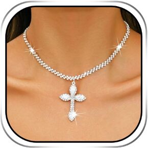 قلادة متقاطعة من حجر الراين من EARENT سلسلة قلادة كريستال فضية أنيقة مجوهرات برقبة لعيد الفصح وحفلات التخرج للنساء in Kuwait