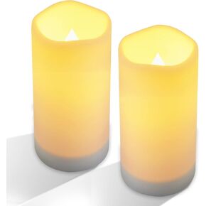 شموع كبيرة تعمل بالطاقة الشمسية في الهواء الطلق من نورادا - مجموعة شموع قابلة لإعادة الشحن مقاومة للماء عمود عديم اللهب، راتنج أبيض، ضوء LED، بطارية شمسية قابلة لإعادة الشحن متضمنة، مقاومة للماء لديكور الفناء 3.25 بوصة × 6 بوصة in Kuwait