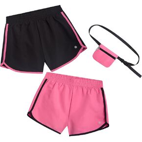 Girls Athletic Shorts - 2 Pack Performance Running Shorts for Girls with Matching Fanny Pack - Size Up for Better Fit in Kuwait
