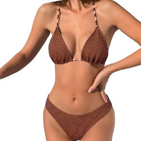 مجموعات بيكيني منقطة مثلثة للنساء، ملابس سباحة مكونة من قطعتين، بدلات استحمام هالتر، ملابس سباحة متوسطة الارتفاع in Kuwait