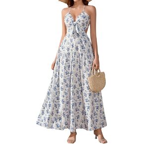 الصيف الأزهار فستان ماكسي قطع بوهو السباغيتي حزام ربطة القوس فيونكة الدانتيل يصل خط فستان عطلة الشاطئ للنساء 2026 in Kuwait