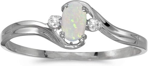 Direct-Jewelry 14k White Gold Oval Opal And Diamond Ring in Saudi Arabia