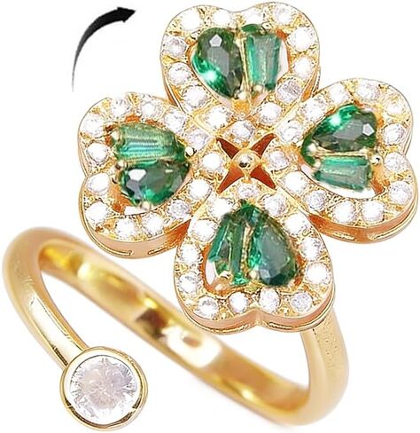Elegant Four Leaf Clover Fidget Anxiety Rings for Women Sparkly Cubic Zirconia Heart Flower Adjustable Rotating Spinning Ring Wedding Open Band Relieving Stress Delicate Lucky Jewelry St. Patrick Day in Saudi Arabia