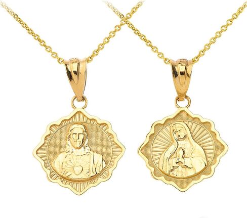 Certified 10k Gold Reversible Immaculate Heart of Mary/Sacred Heart of Jesus Catholic Charm Pendant Necklace in Saudi Arabia