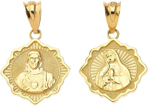 Certified 10k Gold Reversible Immaculate Heart of Mary/Sacred Heart of Jesus Catholic Charm Pendant Necklace in Saudi Arabia