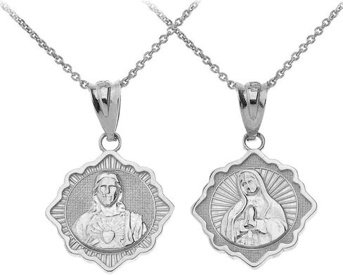 Certified 10k Gold Reversible Immaculate Heart of Mary/Sacred Heart of Jesus Catholic Charm Pendant Necklace in Saudi Arabia