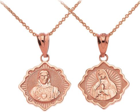 Certified 10k Gold Reversible Immaculate Heart of Mary/Sacred Heart of Jesus Catholic Charm Pendant Necklace in Saudi Arabia