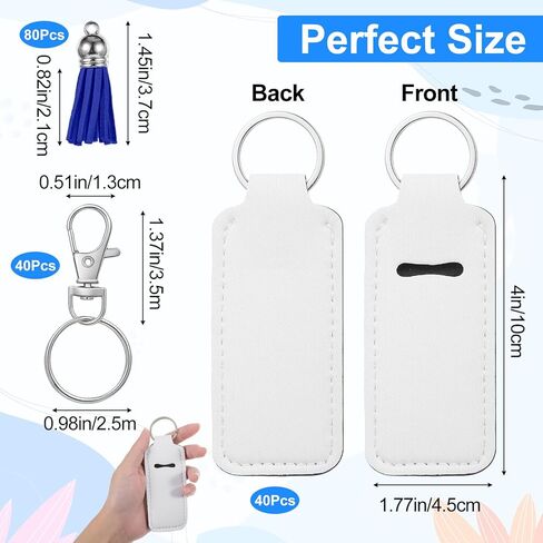 160 قطعة حامل فراغات سلسلة المفاتيح التسامي، حامل أحمر الشفاه فارغ التسامي، DIY السائبة النيوبرين مع 40 قطعة سلسلة المفاتيح و 80 قطعة شرابات ملونة in Kuwait