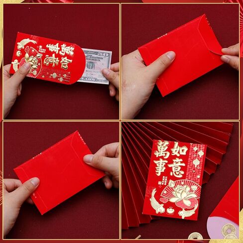 36pcs Chinese New Year Red Envelopes & 50pcs Chinese Copper Coins, 4.5x3.1 Inch Red Packets Pocket Hong Bao 6 Designs Gift lucky Money Envelopes Feng Shui Coins for Christmas Spring Festival Wedding in Saudi Arabia