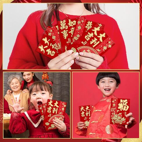 36pcs Chinese New Year Red Envelopes & 50pcs Chinese Copper Coins, 4.5x3.1 Inch Red Packets Pocket Hong Bao 6 Designs Gift lucky Money Envelopes Feng Shui Coins for Christmas Spring Festival Wedding in Saudi Arabia