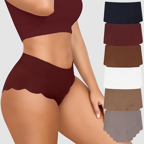 High Waist Seamless Underwear for Women - 6 Pack Sexy Wave No Show Briefs Comfortable Panties in Saudi Arabia