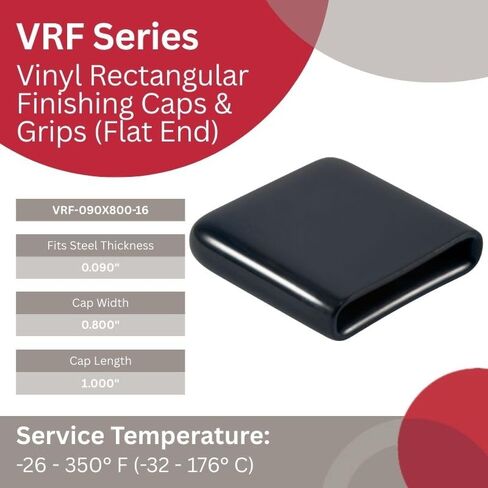 Caplugs 99390512 Plastic Rectangular Finishing Cap with Flat End Grip. VRF-090X800-16, Vinyl, Length 1.000" ID 0.800", Black (Pack of 100) in Saudi Arabia