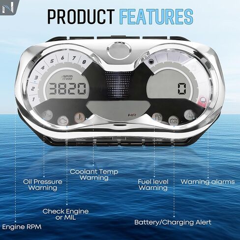 LCD Digital Jet Ski Speedometer Compatible with 2006-2011 Sea Doo GTX/RXP/RXT/Wake with Chrome Bezel, Boat Instrument Cluster, Watercraft Dashboard Replaces#278002273 in Kuwait